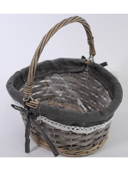 Корзина плетеная круглая (ива) малая (d20/17 x h10) серая с тканевой оборкой
