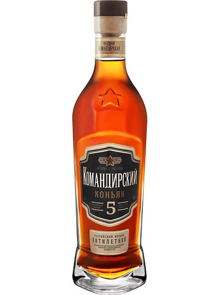 Российский коньяк "КОМАНДИРСКИЙ", 5 лет, фляжка,2014, 0,5 л.
