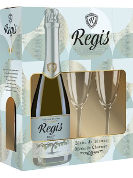 Вино игристое брют белое "Режи" 2021, 0,75л (с бокалами)