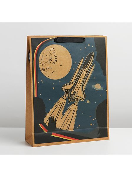Пакет подарочный крафтовый вертикальный "Космос" L 31х40х11,5см, арт. 7303793